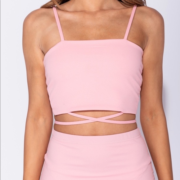 Crossover Strappy Neckline Top Backless Skirt Set